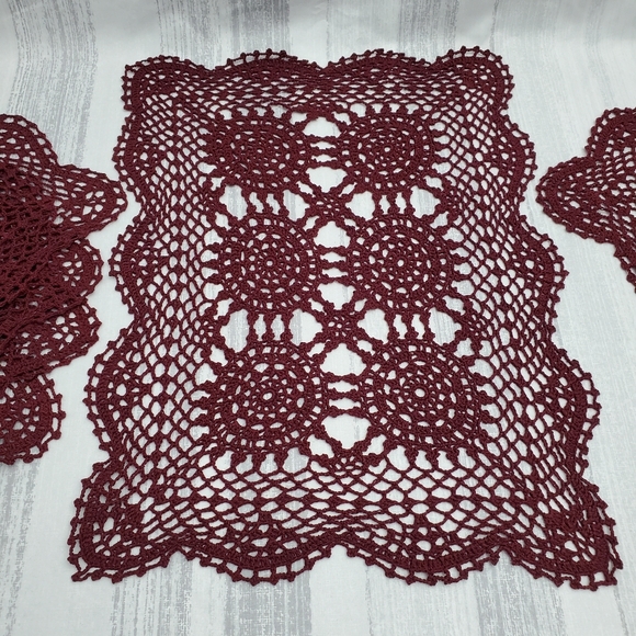 Beautiful Knit Tablemats - 6pc Set Wine - Picture 3 of 14